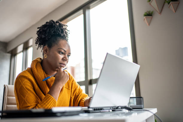 Black woman working from home office
